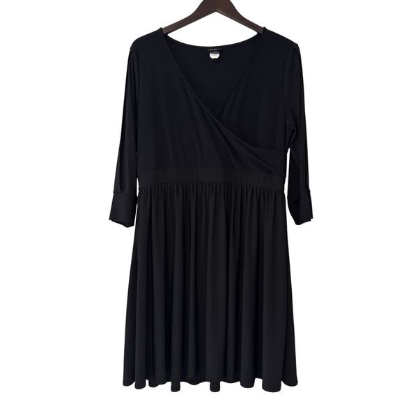 torrid Dresses & Skirts - Torrid Faux Wrap Jersey Dress Women's Size 1X Black 3/4 Cutout Sleeves Stretch
